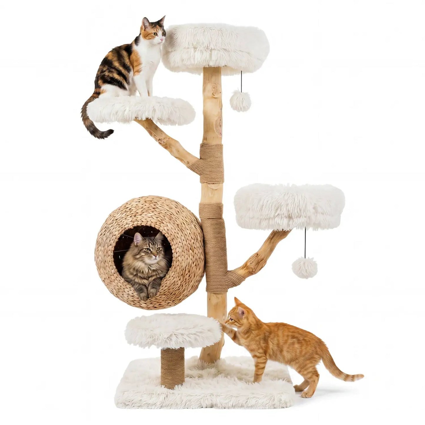 5-Tier Wooden Cat Tree With Woven Condo Perches