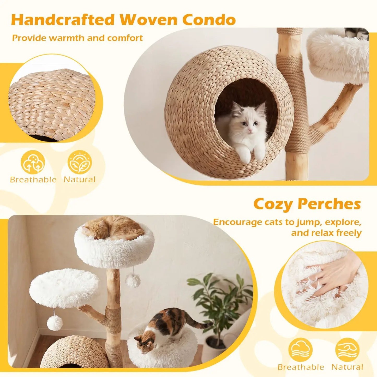5-Tier Wooden Cat Tree With Woven Condo Perches