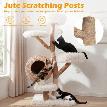 5-Tier Wooden Cat Tree With Woven Condo Perches