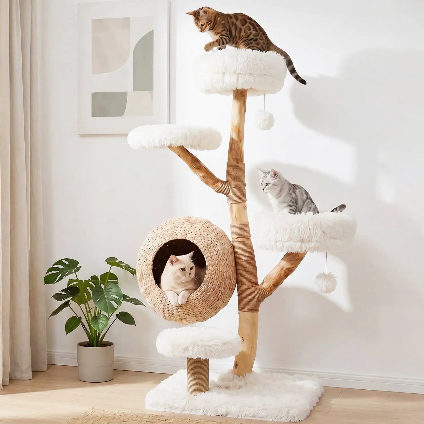 5-Tier Wooden Cat Tree With Woven Condo Perches