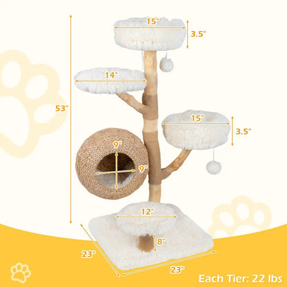 5-Tier Wooden Cat Tree With Woven Condo Perches