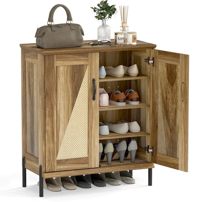 5-Tier Farmhouse Shoe Cabinet with Woven Doors