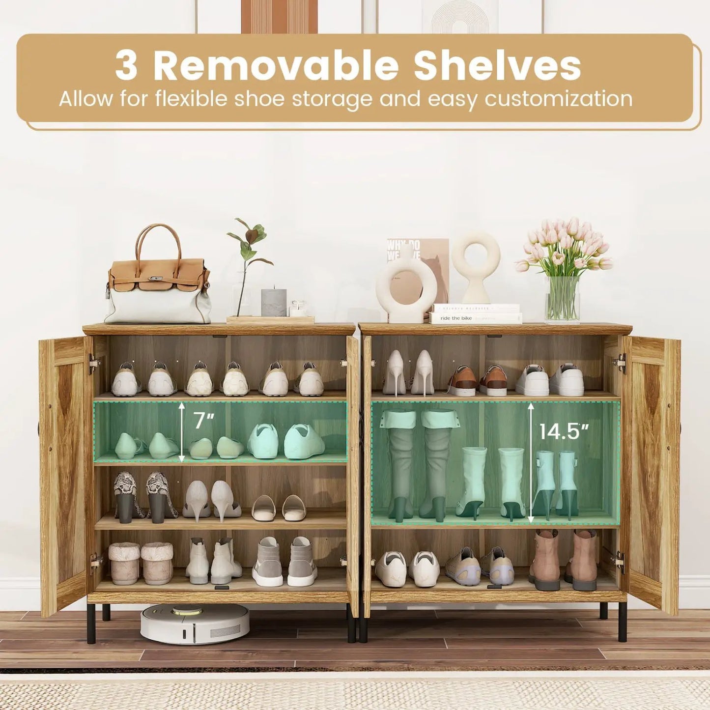 5-Tier Farmhouse Shoe Cabinet with Woven Doors