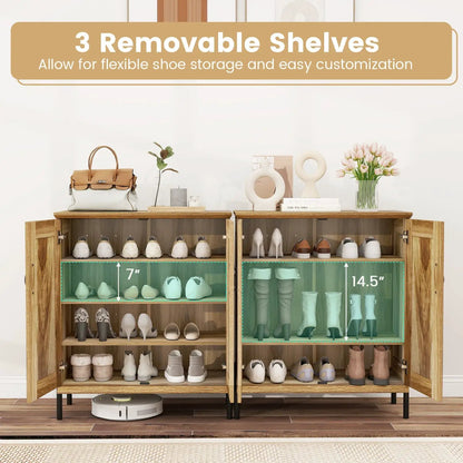 5-Tier Farmhouse Shoe Cabinet with Woven Doors
