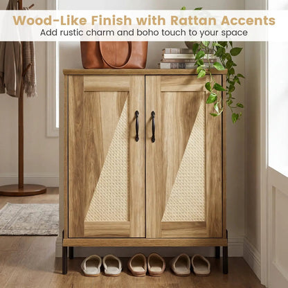5-Tier Farmhouse Shoe Cabinet with Woven Doors