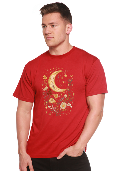 Celestial Moon Boho Flowers red unisex bamboo/cotton graphic T-shirt by Spun Bamboo on Tampa Home & Garden Store