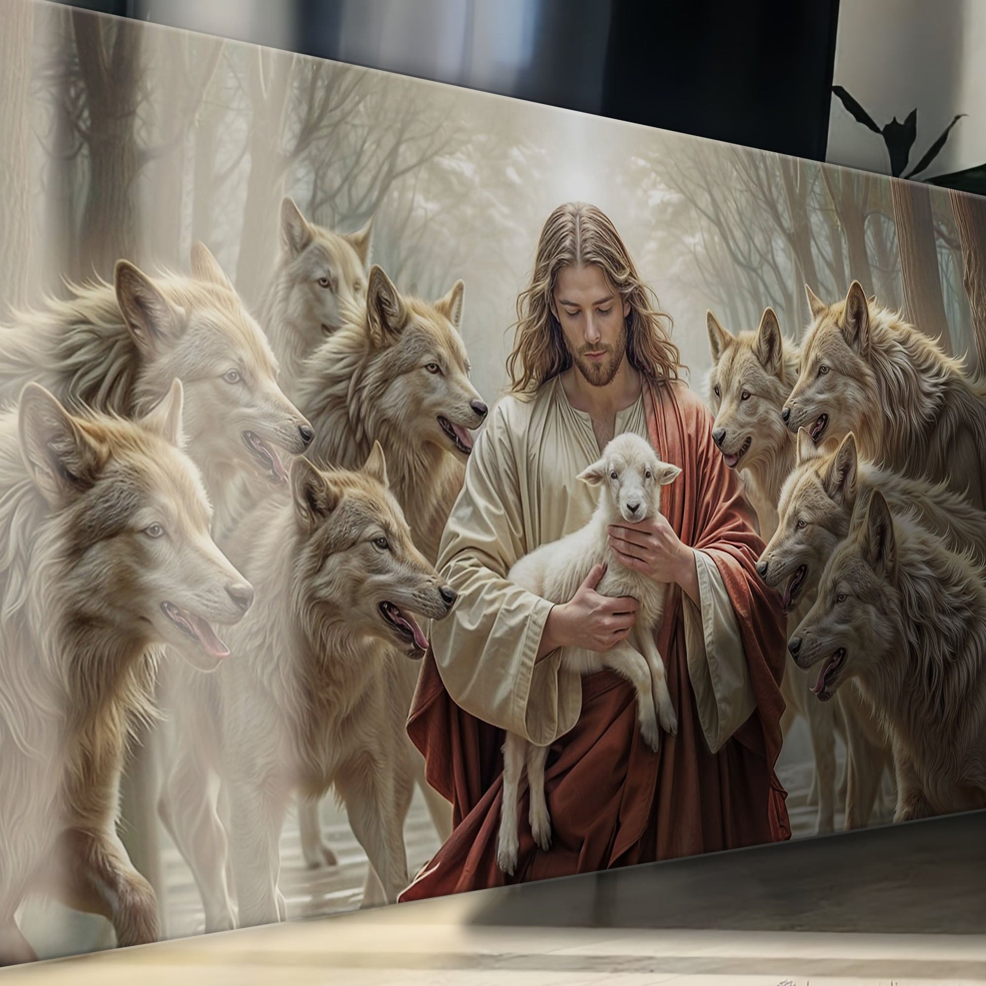 Jesus Protects The Lamb From Wolves Faith Wall Art II canvas Tailored Canvases Jesus among wolves on Tampa Home & Garden Store