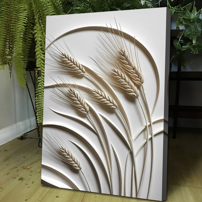 3D Minimalist Wheat Wall Art canvas by Tailored Canvases, beige wheat stalks on white on Tampa Home & Garden Store