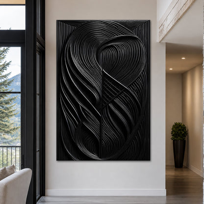 Modern Black Waves Wall Art canvas with swirling lines by Tailored Canvases on Tampa Home & Garden Store