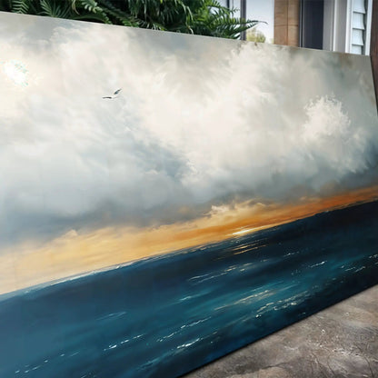 Waterscape Abstract Wall Art III canvas Tailored Canvases with soft blue ocean hues and warm sunset clouds on Tampa Home & Garden Store