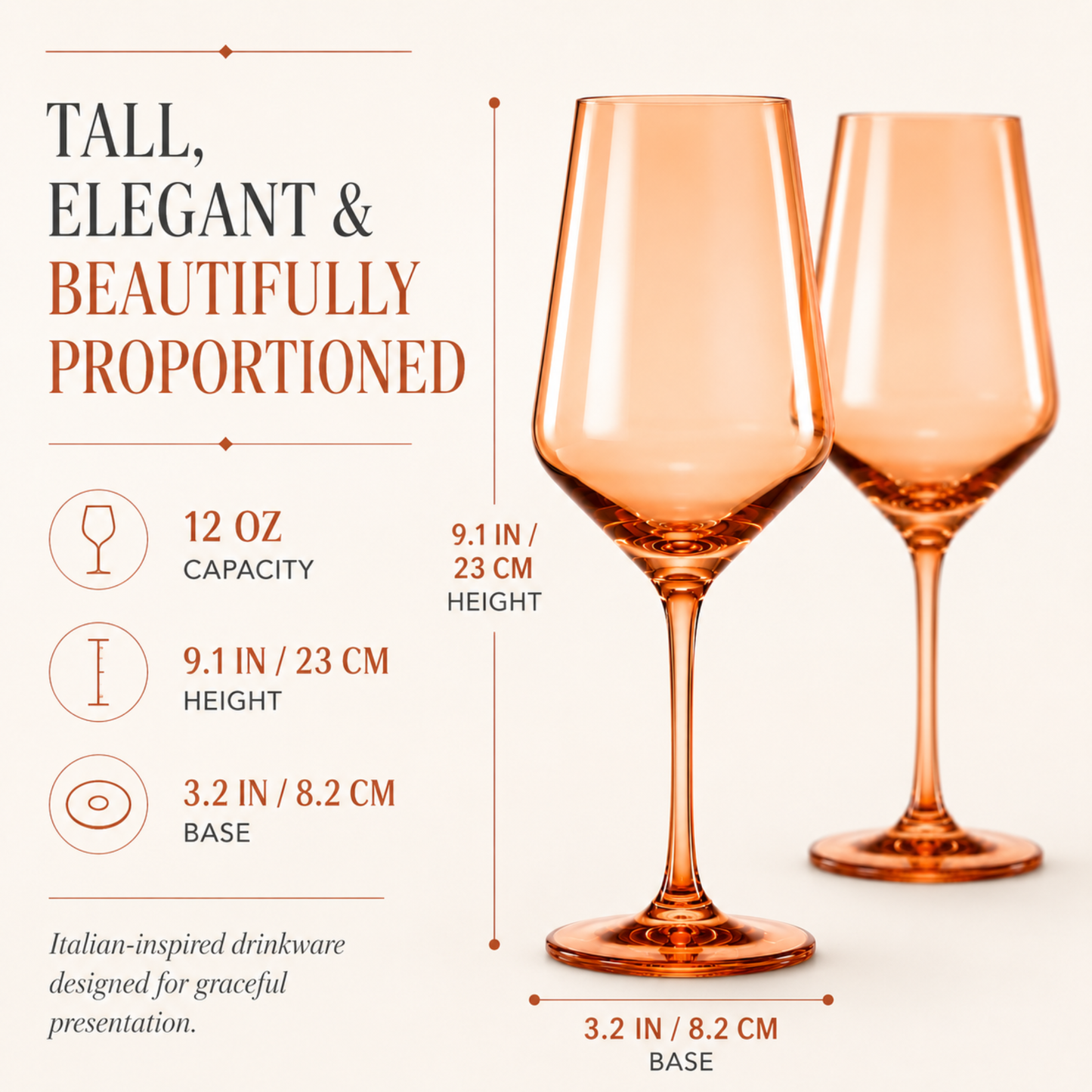 Burnt Orange Stemmed Wine Glassware Set of Two