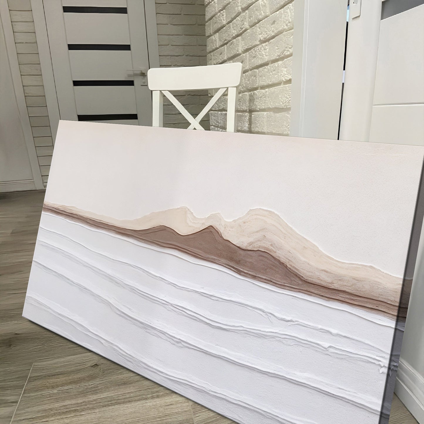 Earth Tone Abstract Wall Art canvas by Tailored Canvases with brown beige sweep on white on Tampa Home & Garden Store