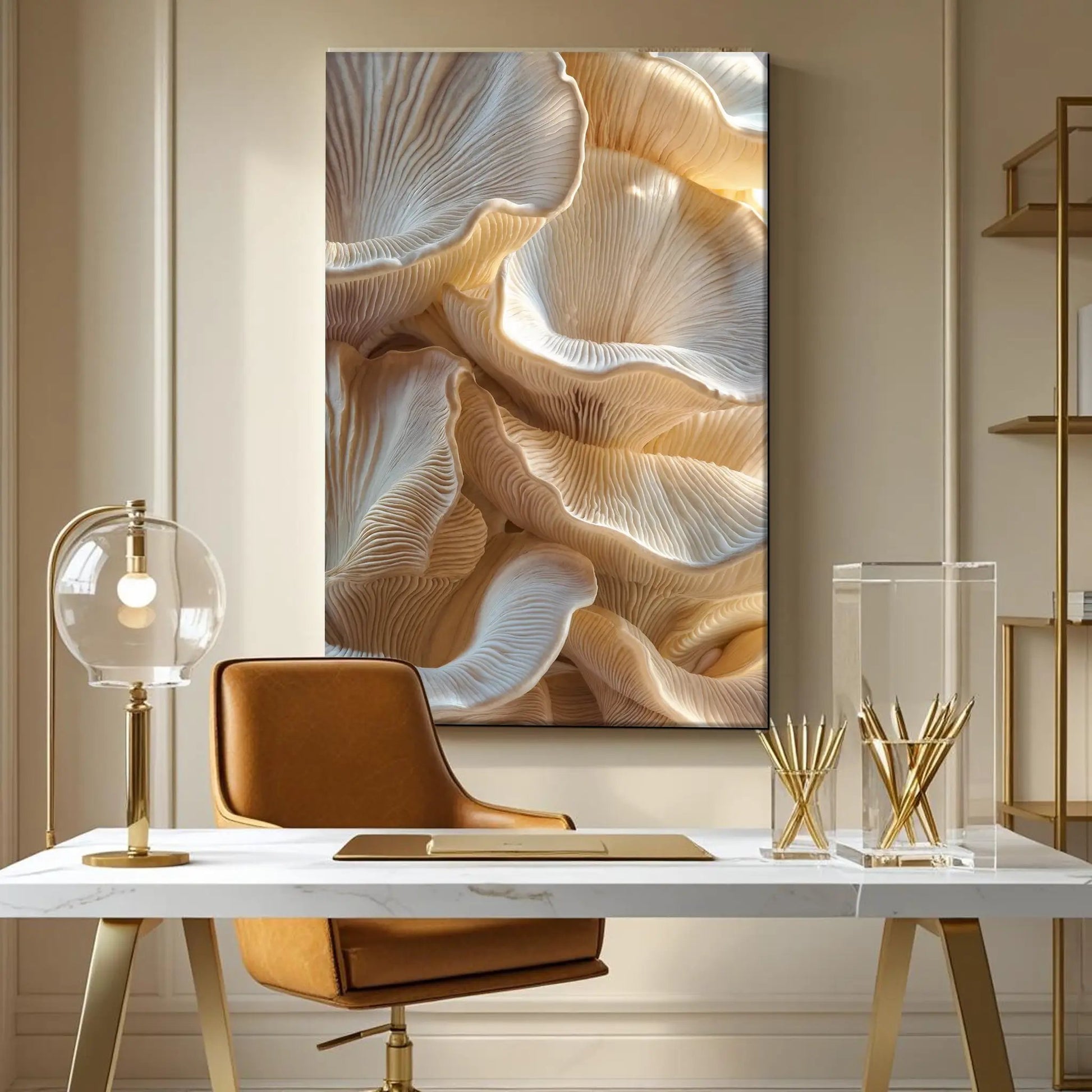 Nature in Motion canvas wall art featuring warm beige and cream fabric folds, framed on Tampa Home & Garden Store