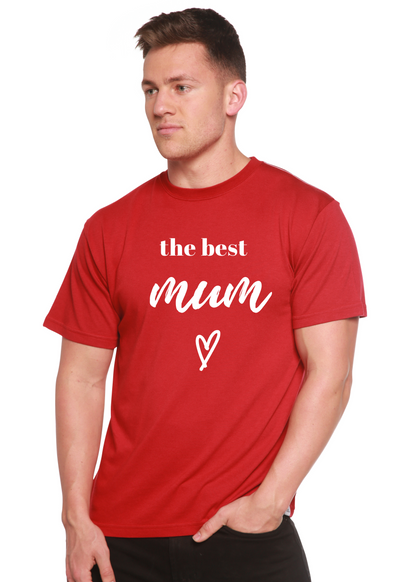 Spun Bamboo unisex red bamboo viscose organic cotton short sleeve T-shirt with white mum script heart on Tampa Home & Garden Store