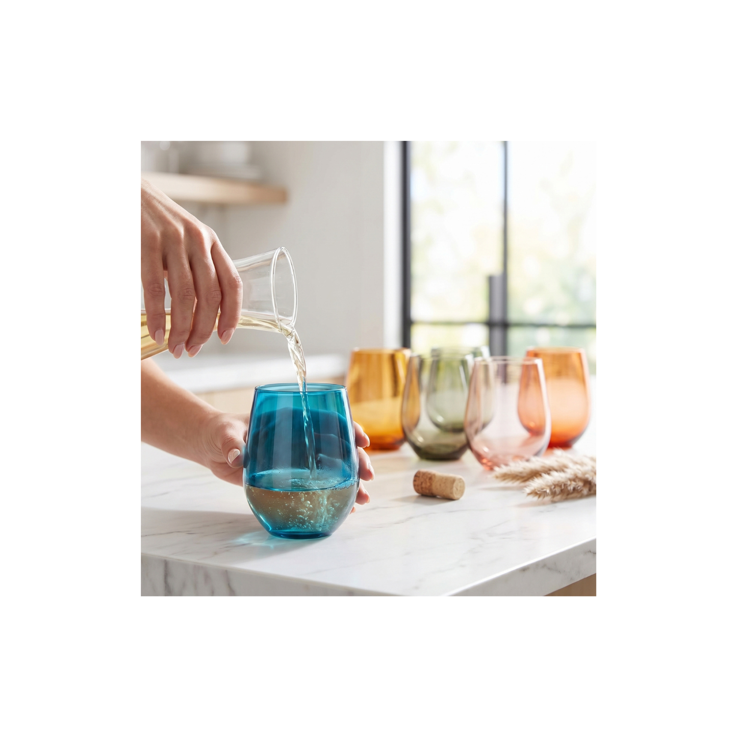 Eze Acrylic Stemless Wine Glassware and Set of 6