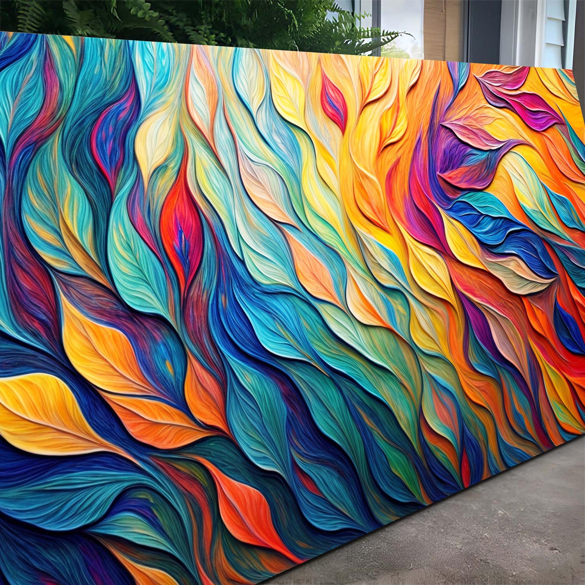 Chroma Whispers Wall Art canvas by Tailored Canvases in vibrant multicolor abstract leaf design on Tampa Home & Garden Store