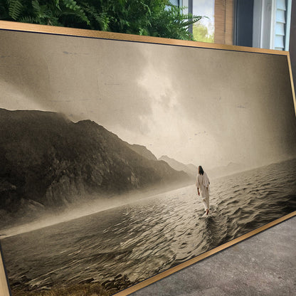 Walking On Water Faith Wall Art V canvas print with sepia coastal landscape on Tampa Home & Garden Store