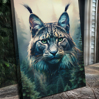 Lynx Double Exposure Wall Art Canvas featuring teal-blue fur and vivid green eyes on Tampa Home & Garden Store