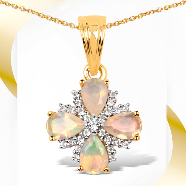 Opal and white topaz flower pendant, 14K yellow gold plated with Bids.com on Tampa Home & Garden Store