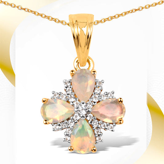 Opal and white topaz flower pendant, 14K yellow gold plated with Bids.com on Tampa Home & Garden Store
