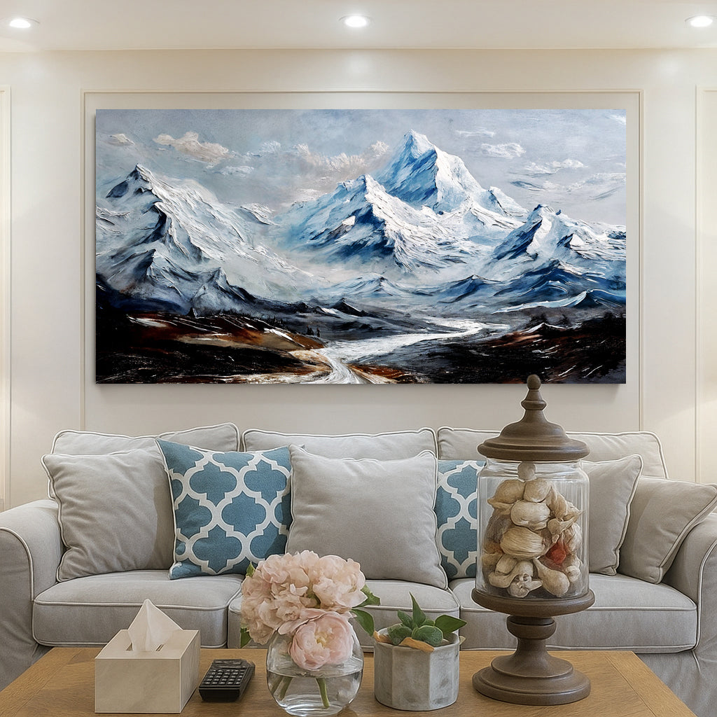 Mountain Minimalist Wall Art II canvas landscape with blue peaks by Tailored Canvases on Tampa Home & Garden Store