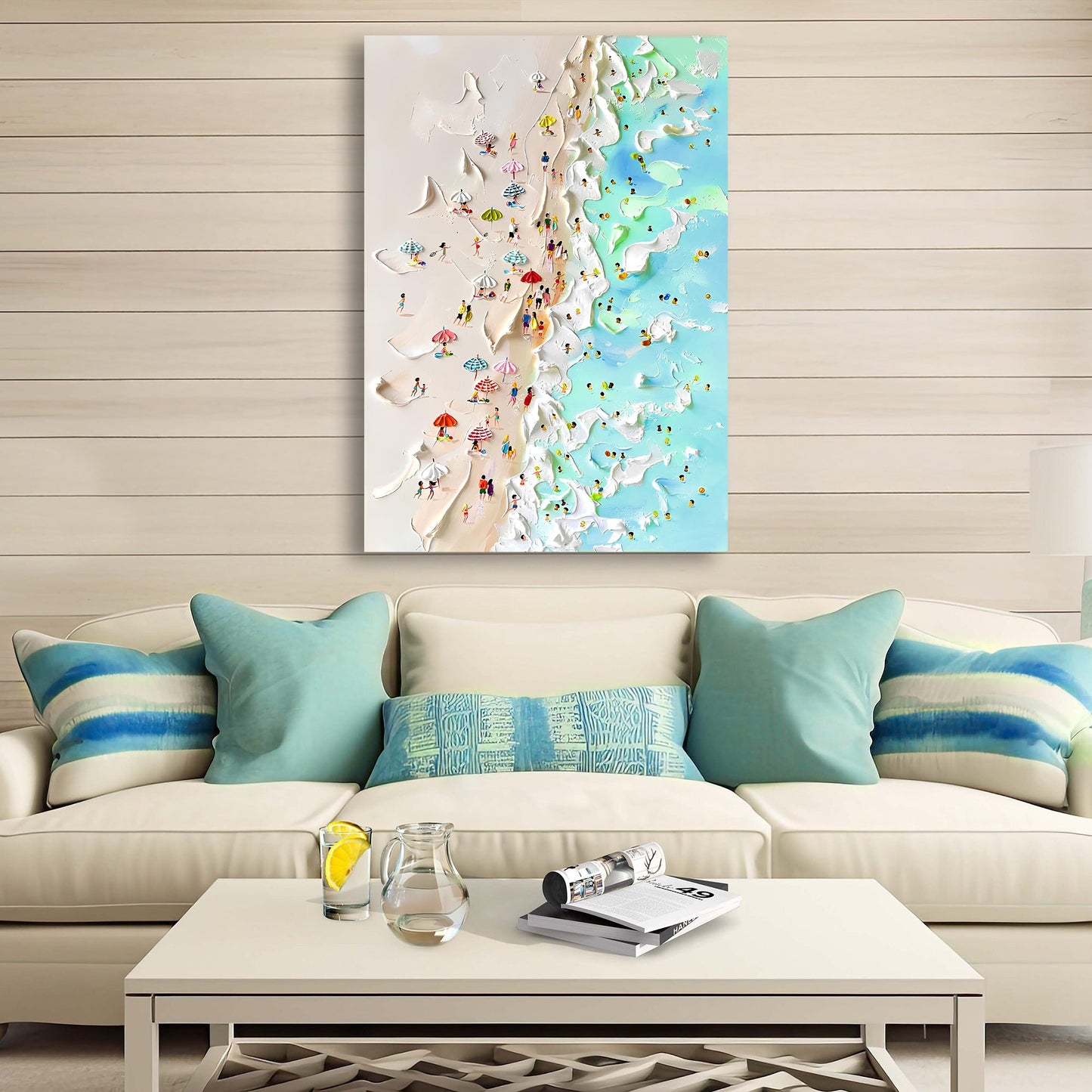 Beachfront Painting Canvas by Tailored Canvases, shore beige and turquoise sea on Tampa Home & Garden Store