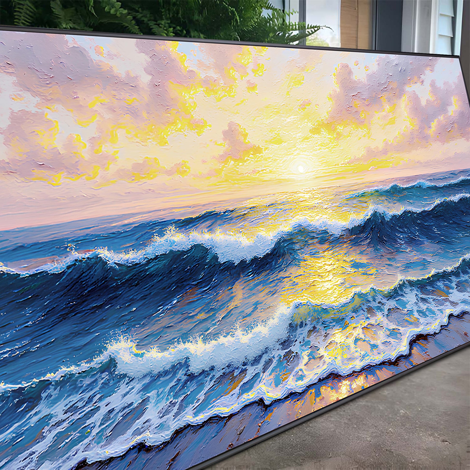 Golden Horizon Wall Art Canvas by Tailored Canvases in sunset yellows and deep blues on Tampa Home & Garden Store