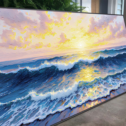 Golden Horizon Wall Art Canvas by Tailored Canvases in sunset yellows and deep blues on Tampa Home & Garden Store