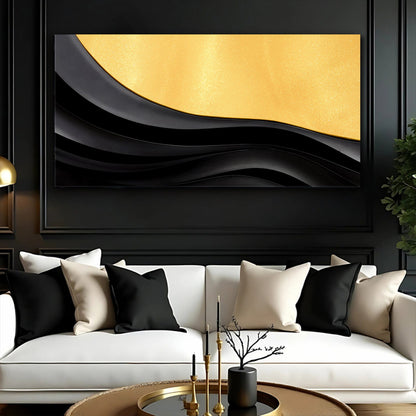 Black And Gold Minimalist Abstract VIII canvas by Tailored Canvases; gold top with black curves on Tampa Home & Garden Store