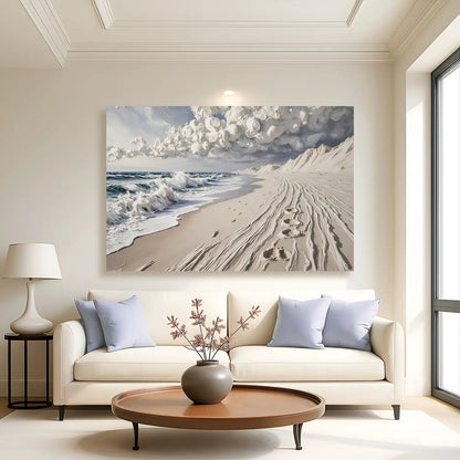 Footprints in the Sand wall art canvas beach scene with waves and clouds Tailored Canvases on Tampa Home & Garden Store