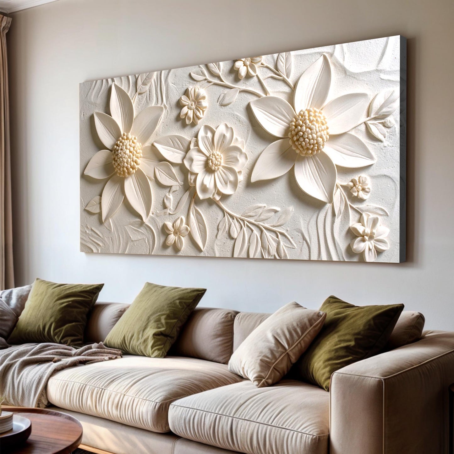 Floral Abstract Wall Art II canvas by Tailored Canvases, cream-white 3D floral relief on Tampa Home & Garden Store