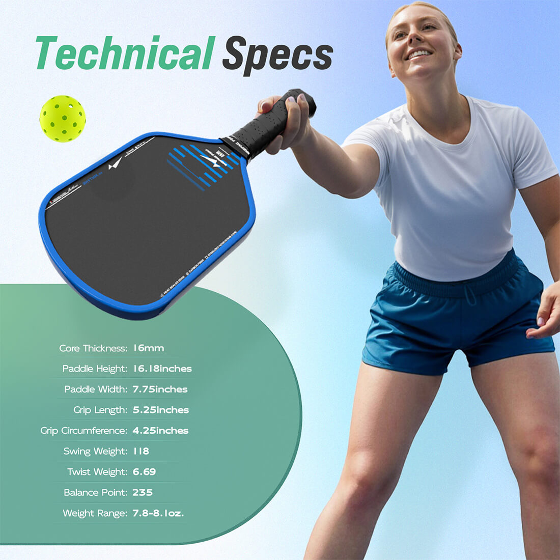 Rhythm Pickleball Paddle Hybrid, blue-edged black paddle face by Warping Point on Tampa Home & Garden Store