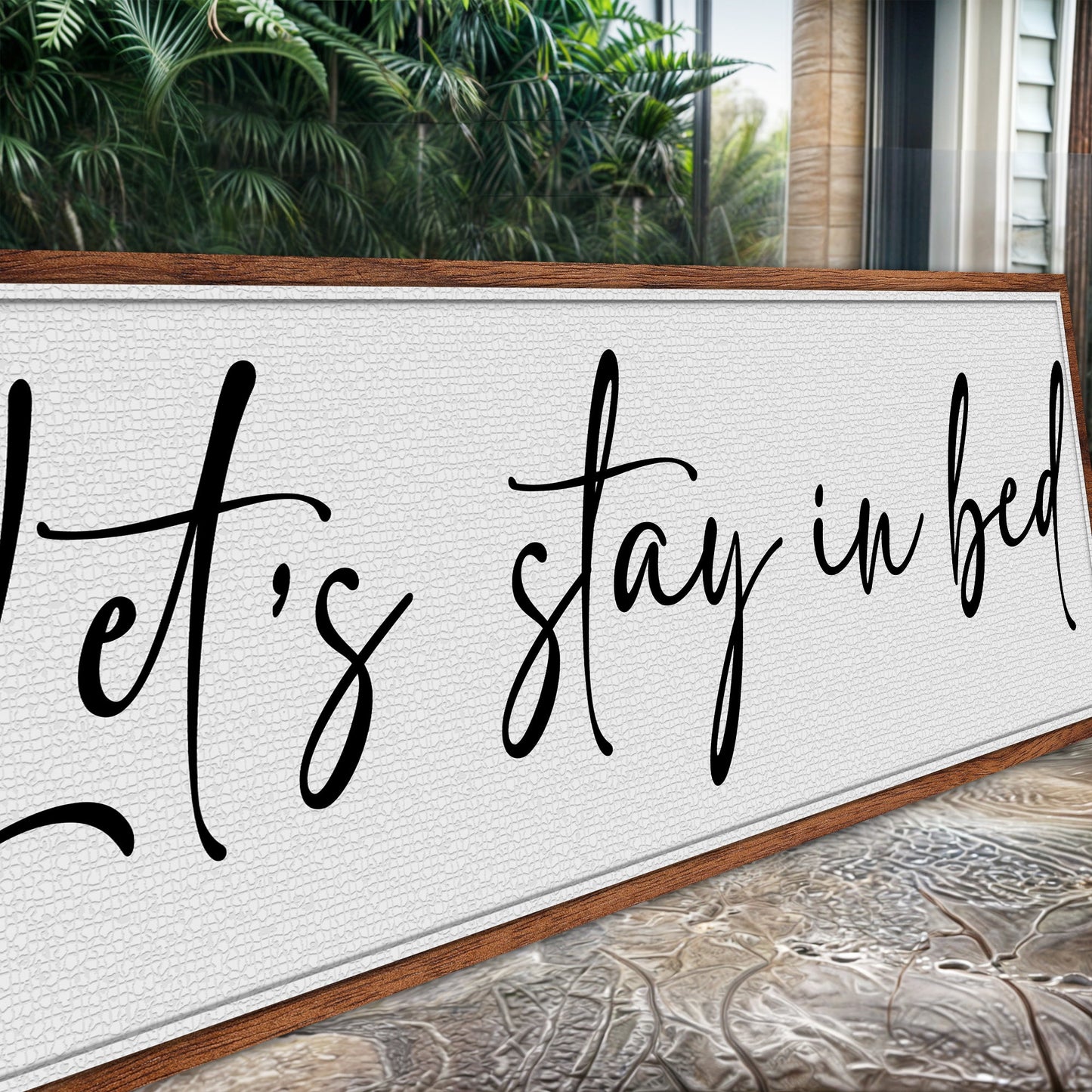Let's Stay in Bed sign canvas with wood frame Tailored Canvases on Tampa Home & Garden Store