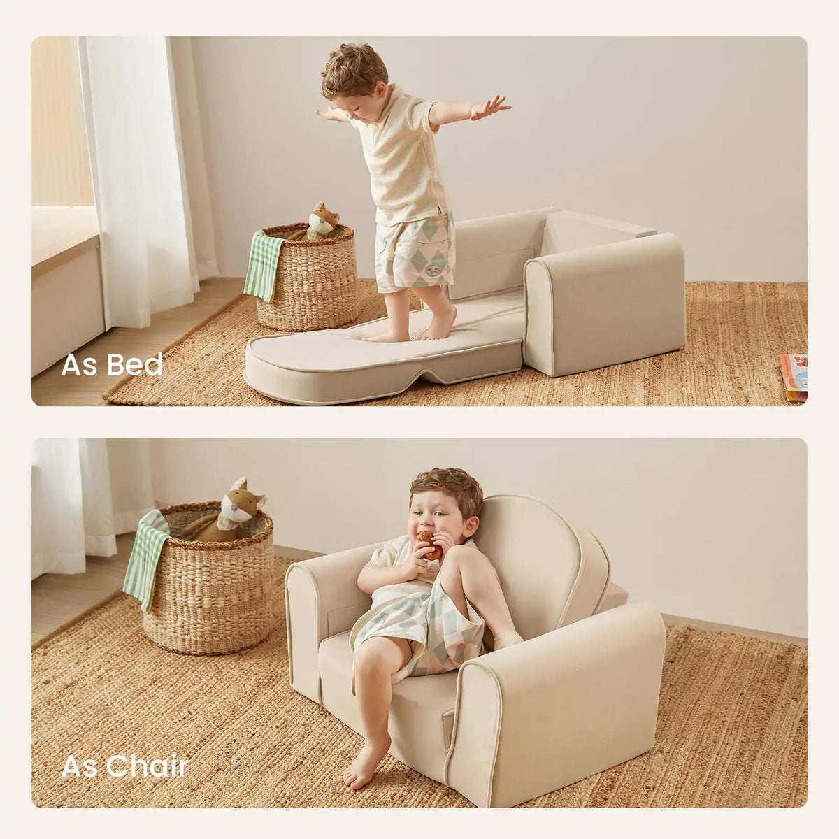 Tiny Land INC GentleSnug Kid Chair play sofa in beige, versatile bed or chair for kids on Tampa Home & Garden Store