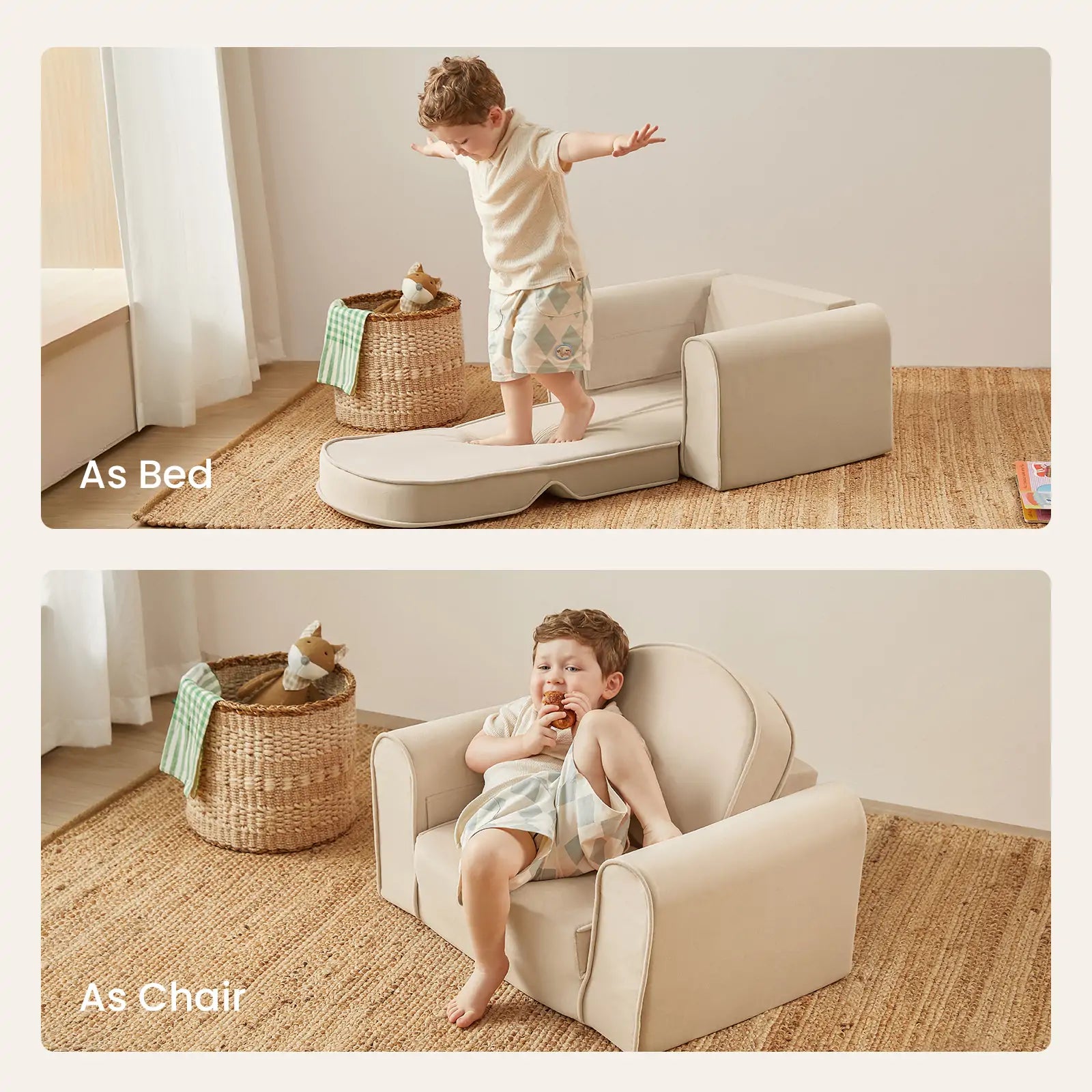 Tiny Land INC GentleSnug Kid Chair play sofa in beige, versatile bed or chair for kids on Tampa Home & Garden Store