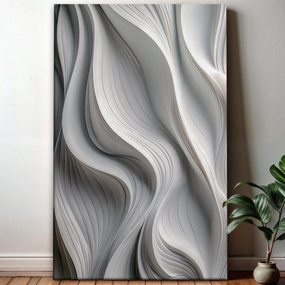 Modern Monochrome Waves abstract canvas art by Tailored Canvases with grayscale wave design on Tampa Home & Garden Store
