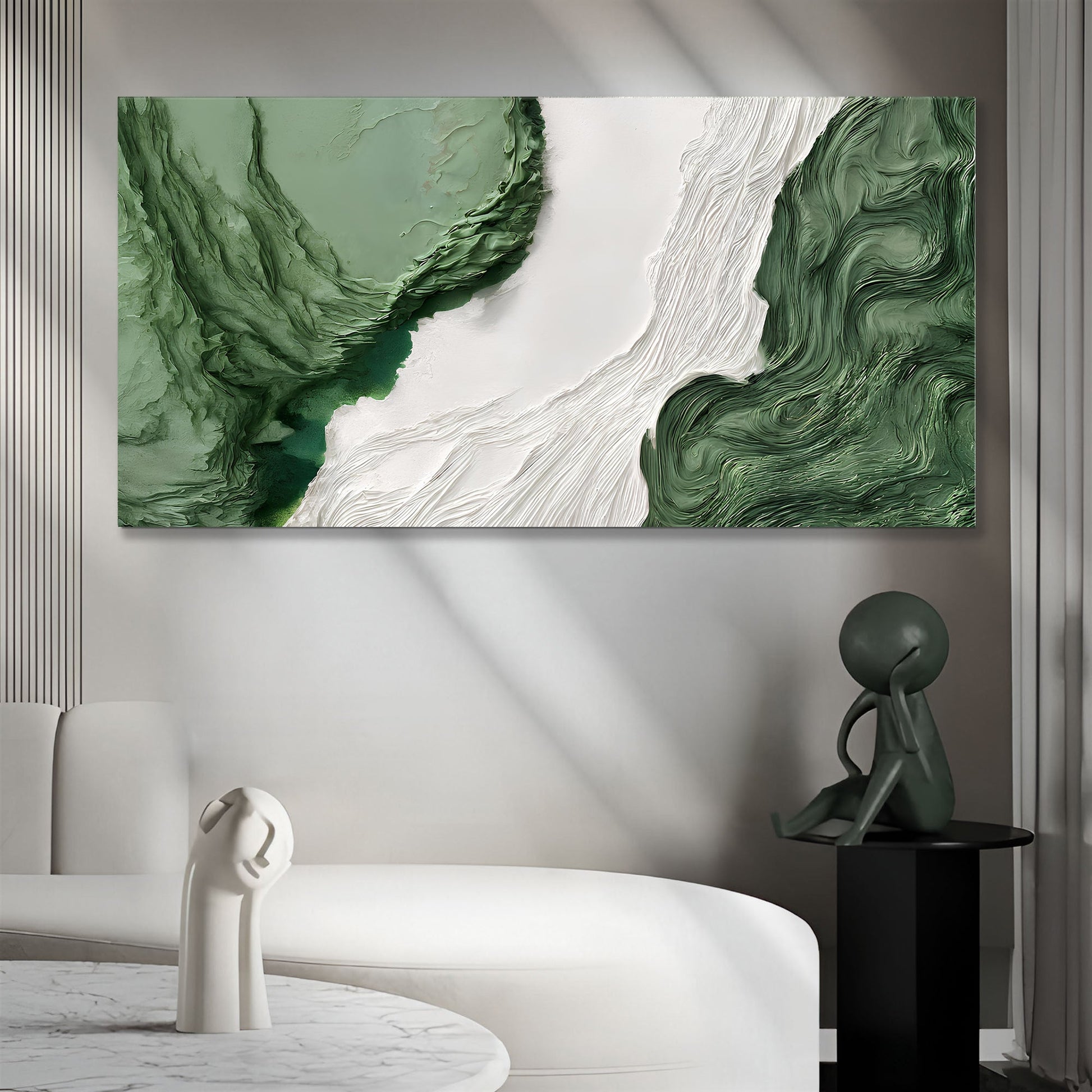 Green Rivers Abstract Wall Art V canvas by Tailored Canvases with green and white swirls on Tampa Home & Garden Store