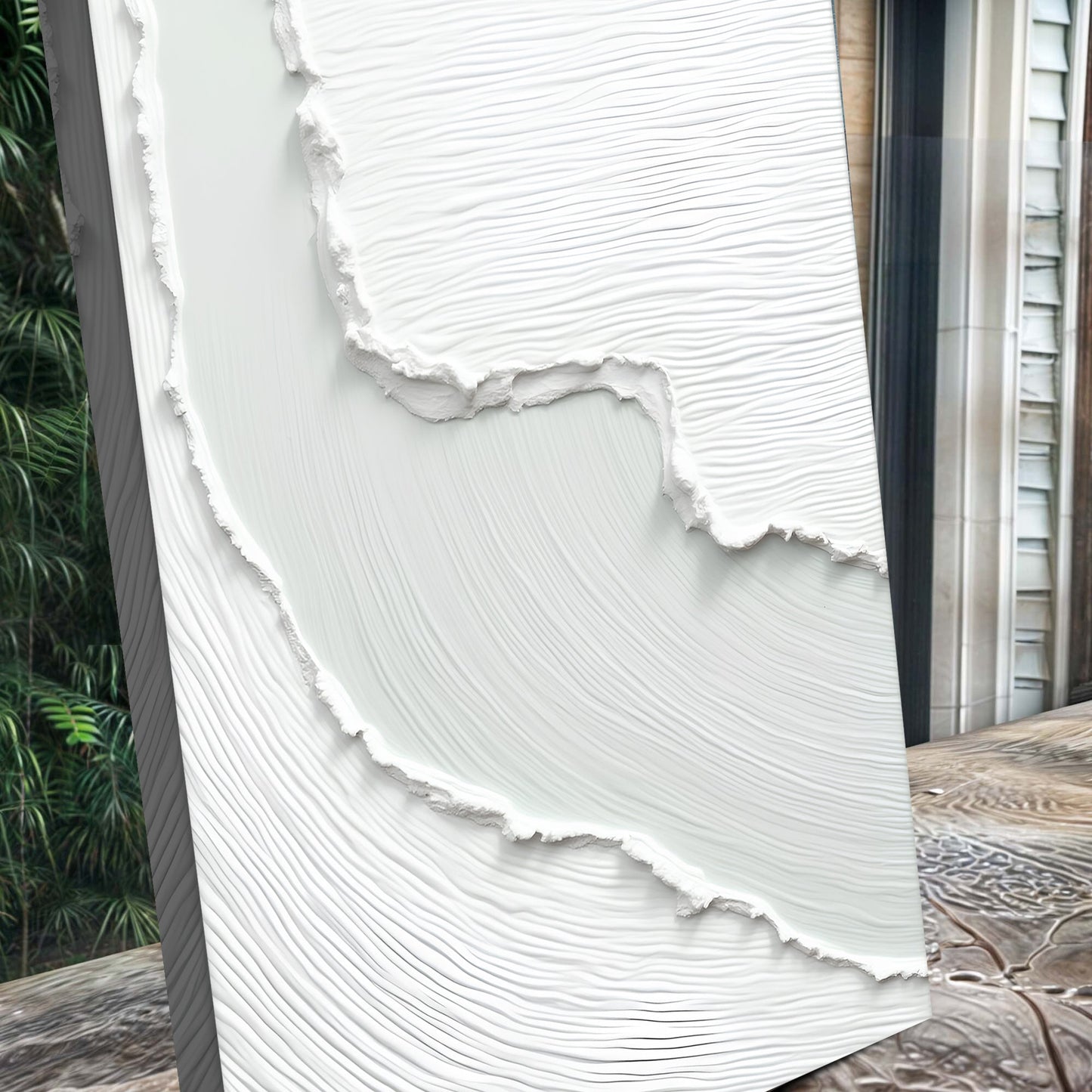 Abstract Minimalist Wave Canvas crafting art by Tailored Canvases, white textured wave pattern on Tampa Home & Garden Store