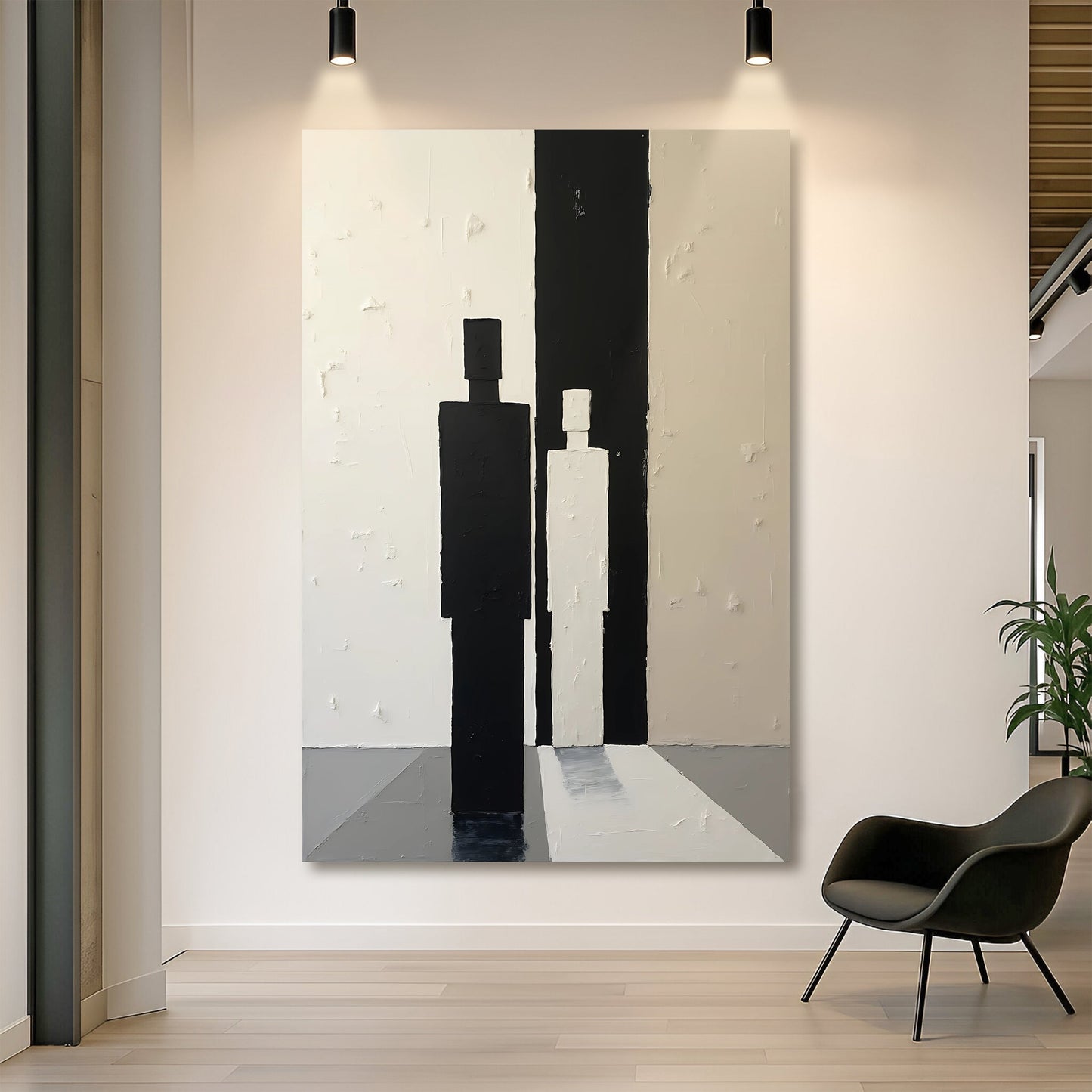 Contemporary Minimalist Abstract Wall Art canvas with bold black vertical stripe against white on Tampa Home & Garden Store