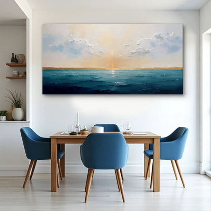 Waterscape Abstract Wall Art VI canvas Tailored Canvases in blue ocean tones with golden sunset on Tampa Home & Garden Store
