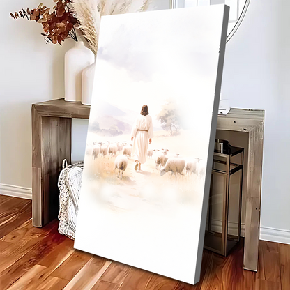 Canvas art 99 Faith Wall Art VII by Tailored Canvases, woman in white guiding a flock of sheep on Tampa Home & Garden Store