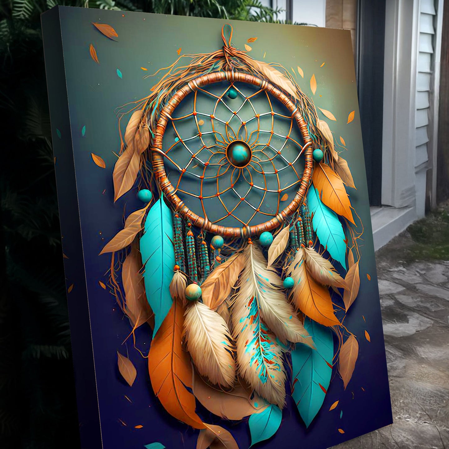 3D Whispering Feathers Wall Art IV canvas by Tailored Canvases featuring teal and orange on Tampa Home & Garden Store