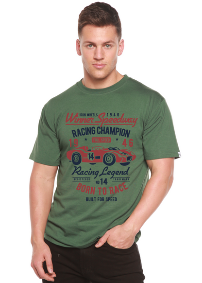 Spun Bamboo men's green graphic tee bamboo viscose/organic cotton short sleeves racing design on Tampa Home & Garden Store
