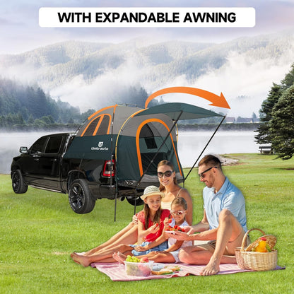 Umbrauto Truck Bed Tent with Awning, green/grey with orange trim, waterproof PU3000mm on Tampa Home & Garden Store
