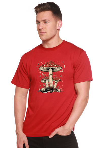 Mens red Boho Retro Hippie Mushrooms Bamboo/Cotton graphic T-shirt by Spun Bamboo on Tampa Home & Garden Store