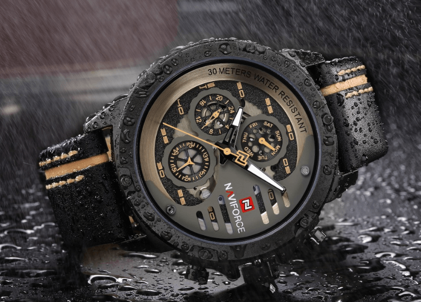 Stevvex ST1N400MMF men's sports waterproof with chronometers, Naviforce, black leather strap on Tampa Home & Garden Store