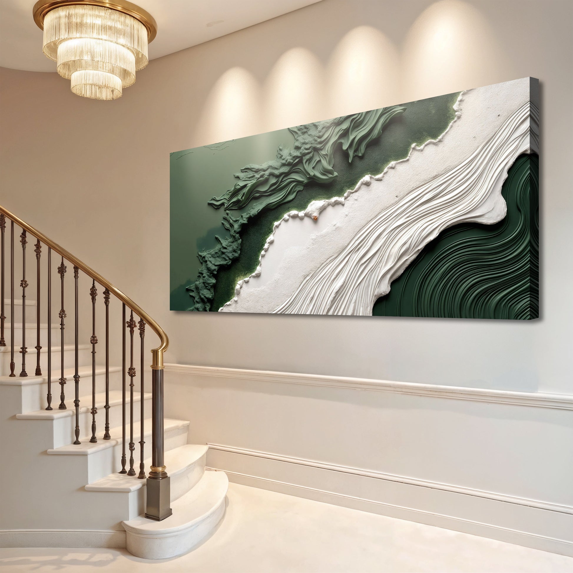 Canvas Green Rivers Abstract Wall Art VI by Tailored Canvases, green white textured abstract on Tampa Home & Garden Store