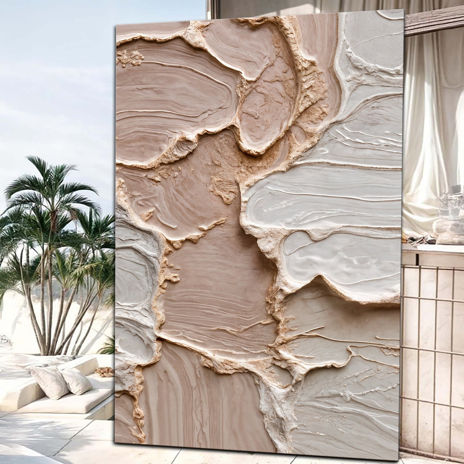Ivory Minimalist Abstract Wall Art canvas by Tailored Canvases with beige stone texture on Tampa Home & Garden Store