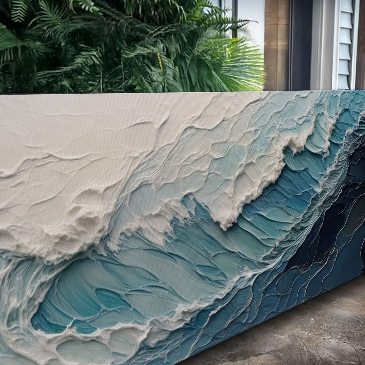 Ocean's Embrace Seascape Canvas by Tailored Canvases; blue textured crafting canvas with teal edge on Tampa Home & Garden Store