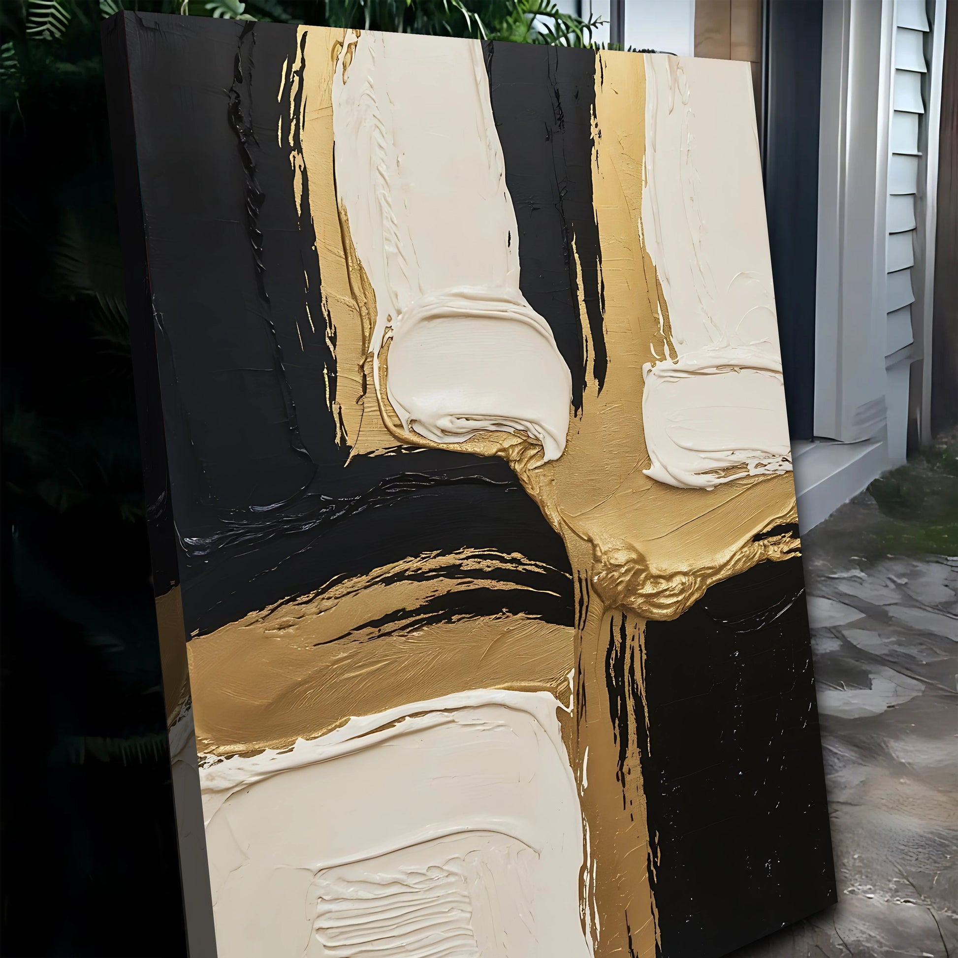 Canvas wall art Black White and Gold by Tailored Canvases with black, white and gold stripes on Tampa Home & Garden Store